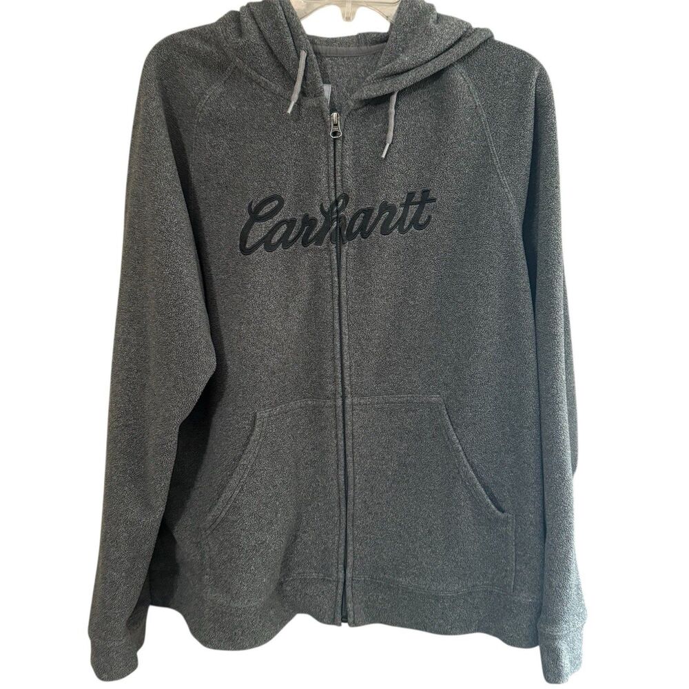 Carhartt Hoodie Sweatshirt Full Zip Womens XL Grey Heather Embroidered
